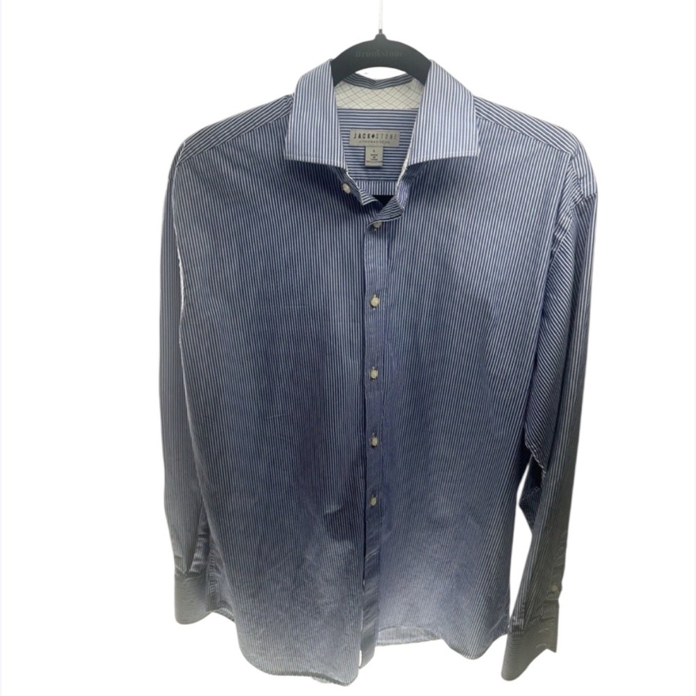 Jack & Stone Mens Striped Long Sleeve Button Down Dress Shirt Blue White Large